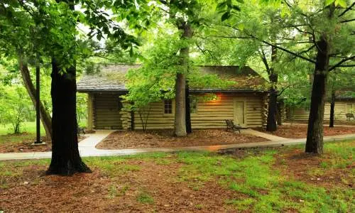 Cabine di legno tra gli alberi