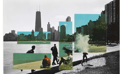 Una fotografia in bianco e nero della costa nord di Chicago