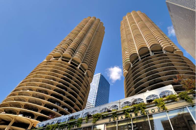 Le torri curve di Marina City a Chicago