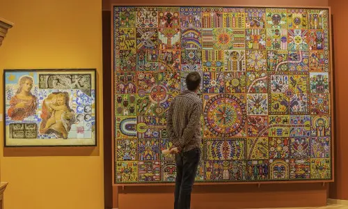 Persona che osserva le opere d'arte al National Museum of Mexican Art