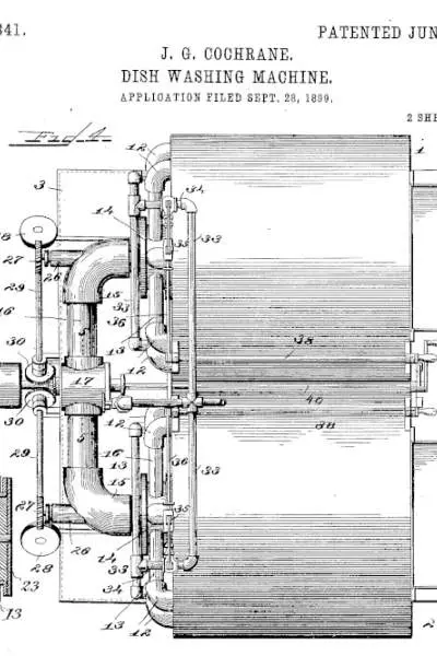 Il brevetto illustrato della macchina per lavare i piatti di Josephine Cochrane