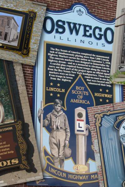 Un collage di murales interpretativi lungo la Lincoln Highway nell'Illinois