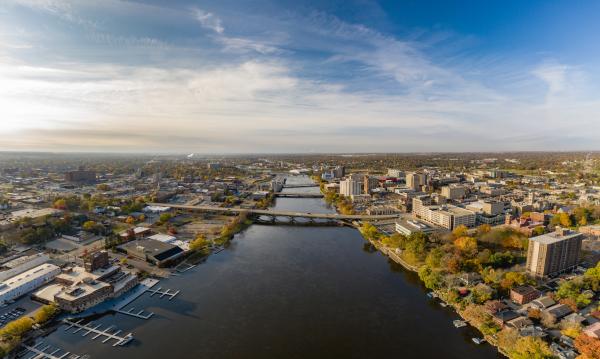 Ripresa aerea della città di Rockford