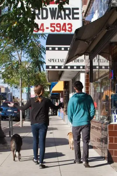 Persone a passeggio con i loro cani in Clark Street, Andersonville