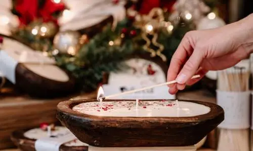 Candela in ciotola rustica